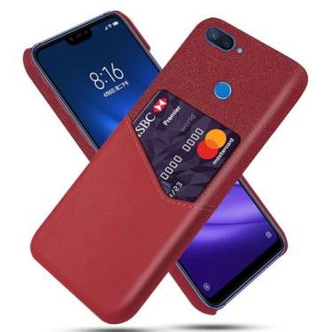 Imagem de Capa para Xiaomi Mi 8 Lite,Tela e tampa de couro PU,Antideslizante,360°cobertura completa à prova de choque com 1 slot de cartão atrás,Prevenção de queda-Red