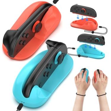 Imagem de HUIJUTCHEN 2 Pack Magnetic Gaming Controller Mouse for Joy-Con 2 Hand Grips With Bracelet, Mini Portable Mice Game Accessories - Compatible with Nintendo Switch 2 2025 (Blue & Orange)