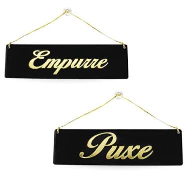 Imagem de Placa Acrílico Puxe Empurre Alça Ventosa, Preto e Dourado