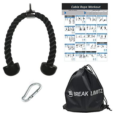 Imagem de Break Limitz Conjunto de pôster e corda tríceps preta | Corda de nylon resistente de 68 cm, acessório de cabo cromado | Academias profissionais ou domésticas | Inclui pôster de treino, gancho de
