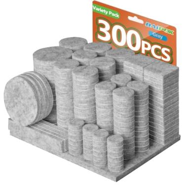 Imagem de Almofadas de Feltro Autoadesivas BAIPOK, 300 Peças, Cinza, Protetores Antiarranhões para Móveis e Pisos