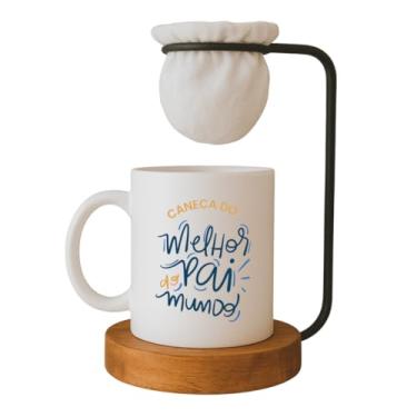 Imagem de Kit Caneca Caneca do Melhor Pai do Mundo, com Coador e Base de Madeira