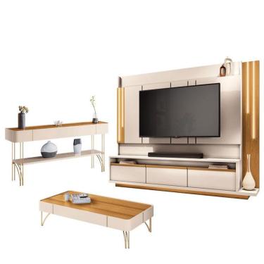Imagem de Estante Home Theater Montane E Aparador Vivant E Mesa De Centro Cadenza Off White Cinamomo - Hb Móveis