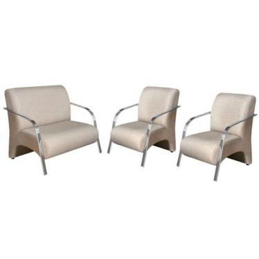 Imagem de Conjunto Poltronas Venus Braços em Alumínio 1 Namoradeira 2 de um Lugar Escritório Suede 