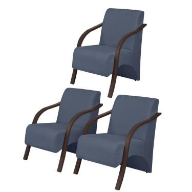 Imagem de Kit3 Poltronas Decorativas Vênus 1 Lugar Braço Pé Madeira D Salla Suede