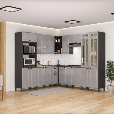 Imagem de Cozinha Completa de Canto sem Tampo Vidro 20 Portas 2 Gavetas Paris Cinza/Titânio
