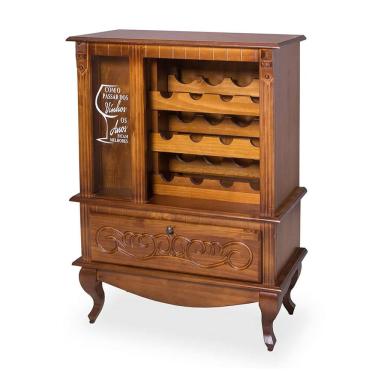 Imagem de Balcão Adega com Porta Rolhas em Madeira Maciça 1 Gaveta e Pés Luiz XV 5134 Genebra - Pinhão