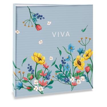 Imagem de Álbum de fotos Ical, encadernação tradicional, para 300 fotos 10x15cm - envelope plástico transparente - linha Floral - modelo azul floral - viva - 330