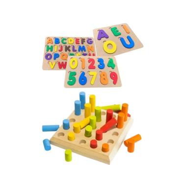 Imagem de Kit c/ 3 TABULEIROS EDUCATIVOS ALFABETO, NÚMEROS E VOGAIS + PINOS DE ENCAIXE