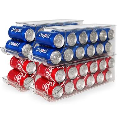 Imagem de Organizador de latas de refrigerante com tampas, dispensador empilhável de lata de refrigerante para geladeira, organizador de latas transparente e caixas de armazenamento para geladeira, cozinha