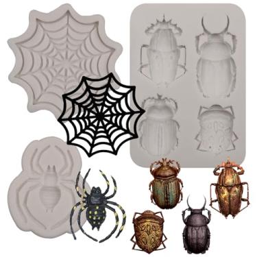 Imagem de Moldes de teia de aranha de silicone para Halloween, design de moldes de fondant de besouros, decoração de bolos e artesanato