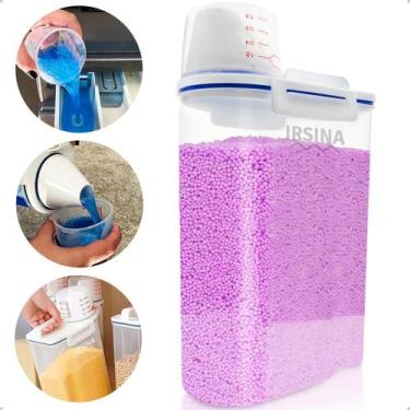 Imagem de Pote Hermético 2 Litros Copo Dosador Porta Sabão Pó Liquido Amaciante 