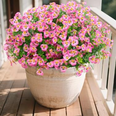 Imagem de U'Artlines 16 pacotes de flores artificiais para uso ao ar livre, plantas falsas para decoração de primavera e verão, flores amores-perfeitos artificiais resistentes a UV com folhas de eucalipto para