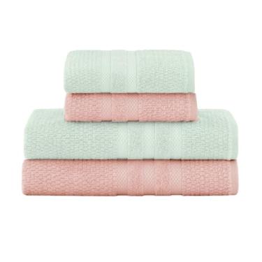 Imagem de JOGO DE BANHO BUDDEMEYER VANILLA EXTRA SOFT 100% ALGODÃO TOALHA DE BANHO ALTA ABSORÇÃO MACIA GRANDE 4 PEÇAS - BANHO E ROSTO - LUXO - NEW COLORS (Verde e Rosa Velvet)