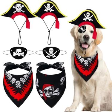 Imagem de Velmitten 6 peças de fantasias de Dia das Bruxas de pirata para cães, incluindo chapéu com estampa de caveira, bandana de caveira pirata e conjunto de tapa-olhos, festa de cosplay de Halloween para