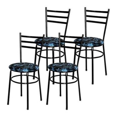 Imagem de Conjunto 4 Cadeiras Epoxi Preta Para Cozinha Assento Estampado - Lauma