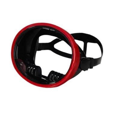Imagem de UGPLM Máscara de mergulho de lente única, óculos de mergulho com snorkel, à prova d'água, confortável, óculos profissionais, formato oval para pescador, Vermelho