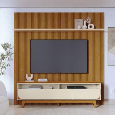 Imagem de Conjunto Painel com Bancada Andrew 3 Gavetas MDP até 75 Cinamomo/OffWh
