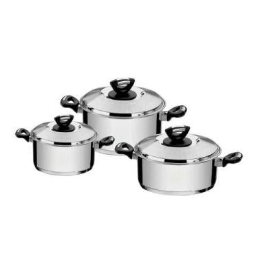 Imagem de Jogo De Panelas Solar Baquelite Em Aço Inox Com Fundo Triplo E Cabos E