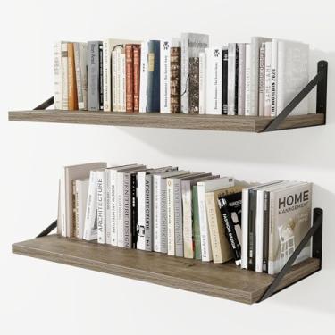 Imagem de Prateleiras de parede profundas 76 cm L x 30 cm P Prateleiras flutuantes de madeira projetada para parede, suporte de metal resistente, decoração de casa, armazenamento para sala de estar, quarto