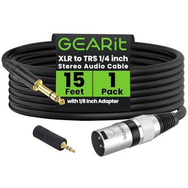 Imagem de Cabo GearIT XLR, macho para 1/4 a 6,35 mm macho + adaptador auxiliar de 3,5 mm preto, 15 Feet, GDI-XLR635-15FT-BK