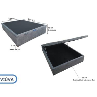 Imagem de Cama Box Baú Viúva Blindado 128x188x42 - Suede - Largura Menor - Ideal para Quartos pequenos