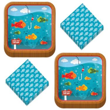 Imagem de Pratos de jantar de papel para festa de pescaria e acampamento (serve 16)