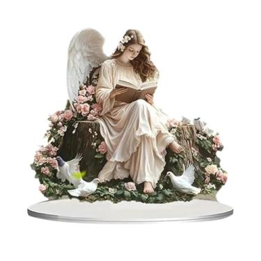 Imagem de predolo Decoração de anjo e fada em acrílico, peça central de mesa colecionável, placa plana 2D com base, display de mesa para prateleira, quarto, feriado