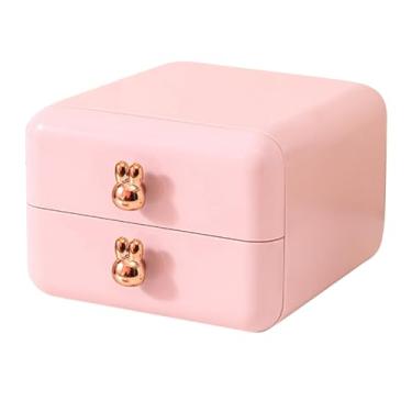 Imagem de Organizador de gavetas de mesa, caixa de armazenamento de plástico de grande capacidade com várias gavetas para o escritório do escritório da sala infantil acessórios de mesa de (2 camadas rosa)