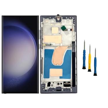 Imagem de Qinqiyue Tela de reposição OLED para Samsung Galaxy S23 Ultra 5G para Samsung Galaxy S23 5G Ultra SM-S918U preta com moldura de tela sensível ao toque peças de reparo sem impressão digital