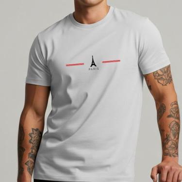 Imagem de Camiseta Masculina Paris Torre Eiffel Algodão Estampa Minimalista Casu