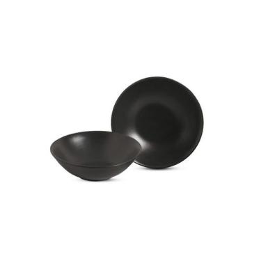 Imagem de Conjunto 6 bowls decorados Preto Acetinado 300ml - Alleanza Cerâmica