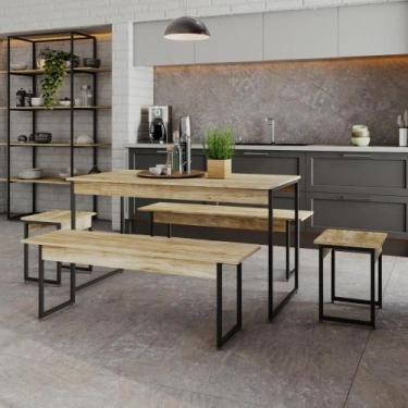 Imagem de Mesa de Jantar com 2 Bancos e 2 Banquetas Industrial TUB - Compace Dec