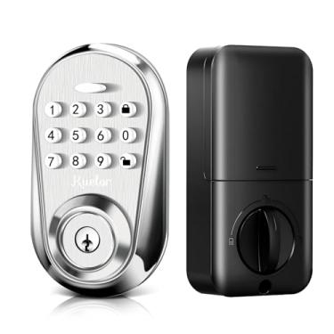 Imagem de Fechadura de porta de entrada sem chave, fechadura inteligente para porta da frente, código de teclado eletrônico com trava automática, código único, senha antiespião, fácil instalação, prata