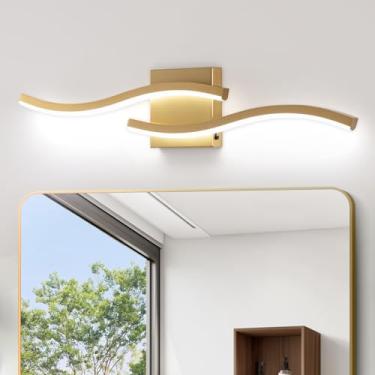 Imagem de Sovinzert Luminária de banheiro curva dourada sobre espelho, lâmpada de parede LED moderna de 60 cm 5CCT regulável para banheiro luminária moderna de 23 polegadas