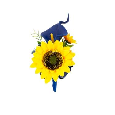 Imagem de Floinla 1 peça única flor de girassol azul real para homens, baile de formatura, flor de girassol artificial de lírio de calla e padrinhos para casamento, cerimônia de baile, festa