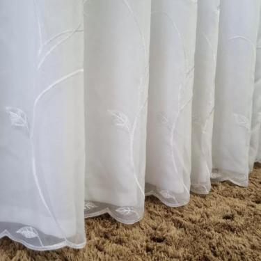 Imagem de Cortina Voil Bordada Branca Com Forro Microfibra 2,80 De Altura 4 De L