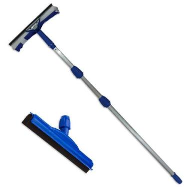 Imagem de Kit Rodo Limpa Vidros Com Cabo Extensor Telescópico 6 Mts e Rodinho de