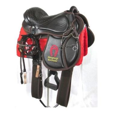 Imagem de Sela Marrom Australiana Completa Confort Gel Couro Nova Completa Para 