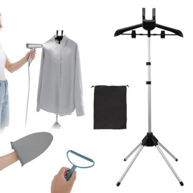 Imagem de Suporte para Vaporizador de Roupa Kit, Ajustável Dobrável Suporte Vaporizar Roupa com Luva Engomar Removedor Cotão e Molas de Cabide para Casa Hotel Viagem