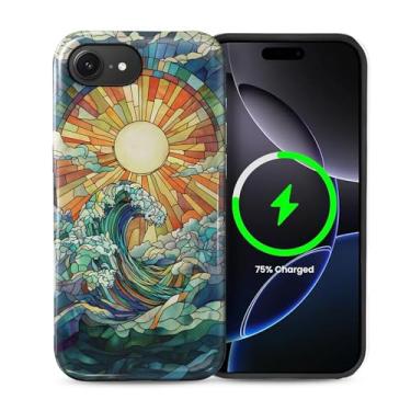 Imagem de casesok Capa para iPhone 16e, compatível com MagSafe, capa rígida de camada dupla + capa de silicone, proteção total à prova de choque para iPhone 16e-Sun Ocean Waves Art