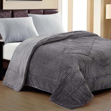 Imagem de Cobertor Aveline Casal Queen Manta Plush Canelada 01 Peça Toque Macio - Cinza