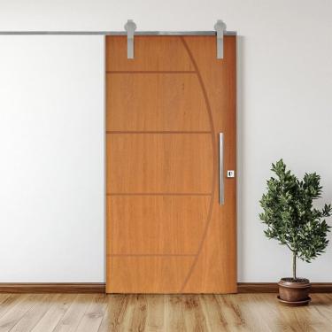 Imagem de Porta Correr 6 Trilhos Soft Aparente Puxador Tubo 60cm 82x210cm Esquerdo Belíssima Rodam
