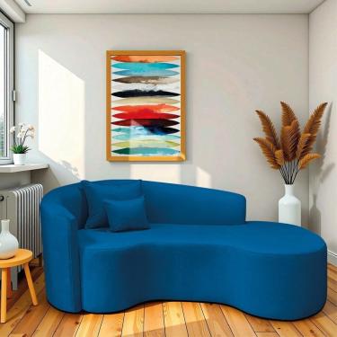 Imagem de Recamier Curvo Orgânico 180cm 3 Lugares Lado Direito para Sala de Estar Linho Londres Azul royal