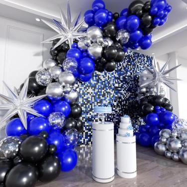 Imagem de Kit de arco de balão ADOINBY azul e preto, 201 unidades para festa