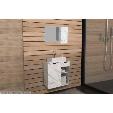 Imagem de Armário c/ Balcão Banheiro Suspenso BN3605 s/ Cuba 60cm e Espelho BN3602 Mármore Branco - Tecno Mobili