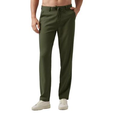 Imagem de Calças Willit Linen, vestido casual masculino, com cordão, verde milit