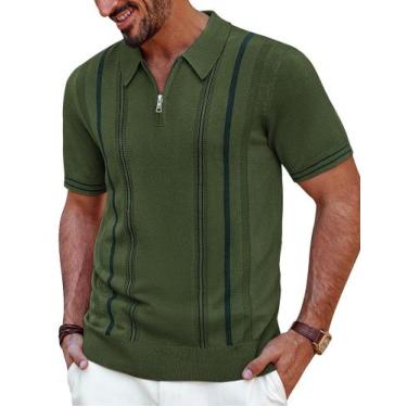 Imagem de Camisa polo PJ PAUL JONES com zíper listrada vintage para homens
