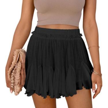 Imagem de Shorts Aoudery Flowy Linen Ruffle Butterfly Skirts pretos M