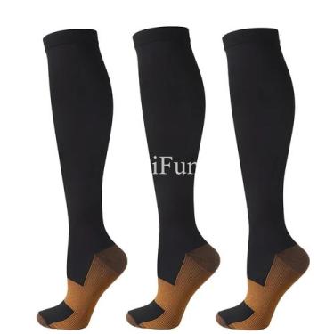 Imagem de Meias De Compressão Unissex De Cobre 3 Pares Altura Do Joelho Anti-Fad